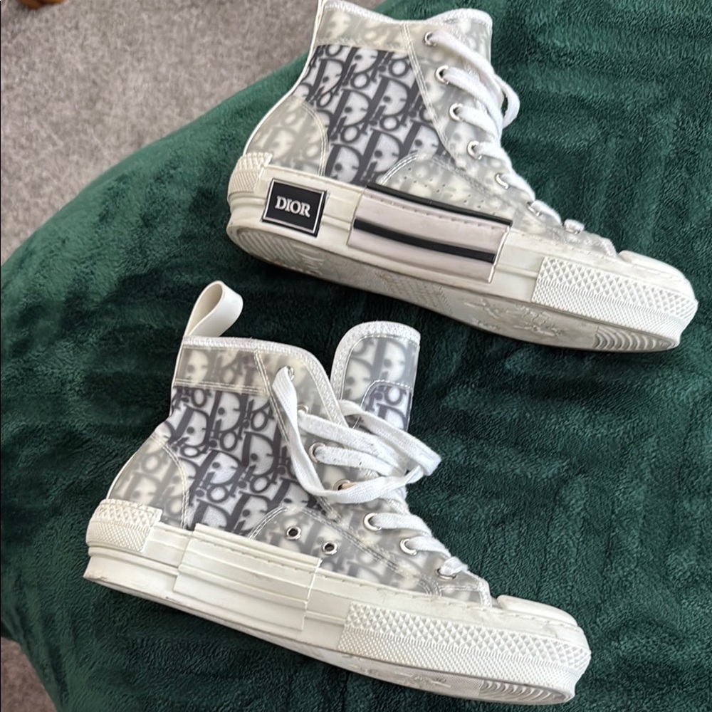 Dior Monogram High-Top Sneakers in Gray and White